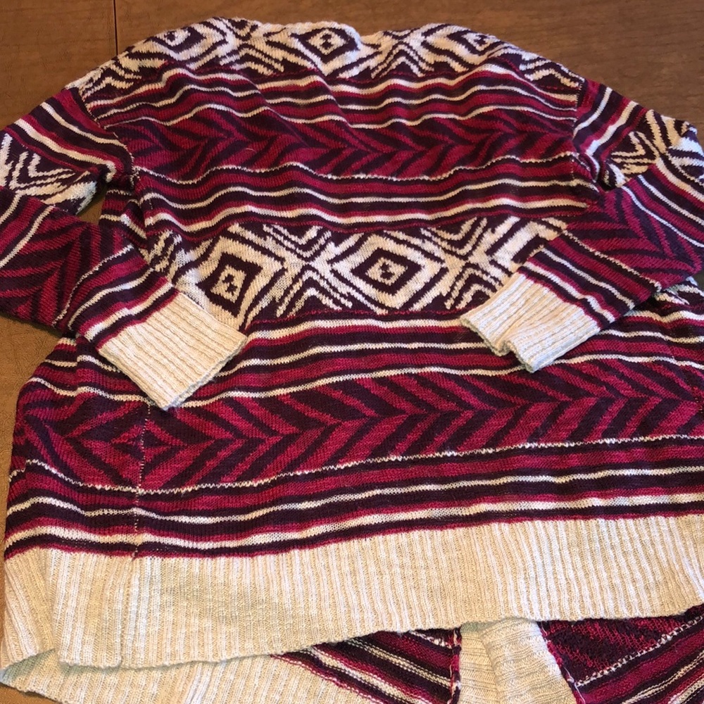 Pink Rose Red Tan Open Drape Open Front Sweater L - image 8